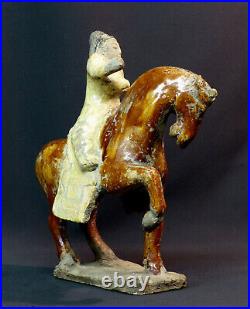 D art chine statue sculpture cavalier Tang Mingqi terre cuite glaçure 27cm1.5kg