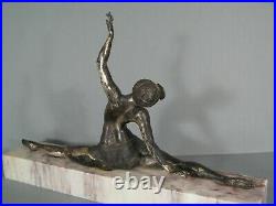 Danseuse Années Folles Ancienne Sculpture Art Déco Bronze Argenté Signé Morante