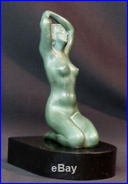 E 1920 superbe statue sculpture métal art nouveau déco 19cm1.4kg femme nue socle