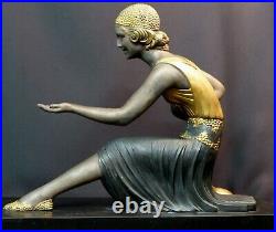 E 1925 statue sculpture art déco CHIPARUS femme aux chèvres 76cm marbre superbe