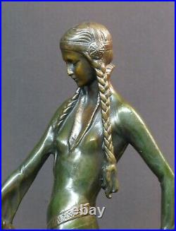 E 1930 Otto POERTZEL femme aux barzoïs art déco statue sculpture bronze 9,5kg40c