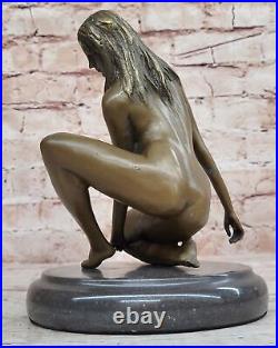Élégant Bronze Chair Fille Dame Femelle Nue Sculpture Statue Érotique Ouvre Art