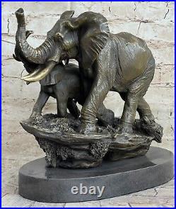 Éléphant Jungle Africain Pièce Feng Shui Art Bronze Marbre Sculpture Statue