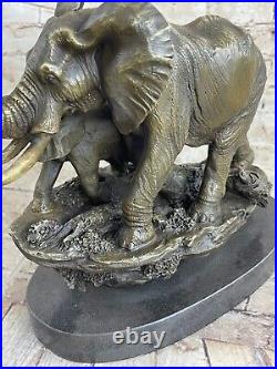 Éléphant Jungle Africain Pièce Feng Shui Art Bronze Marbre Sculpture Statue