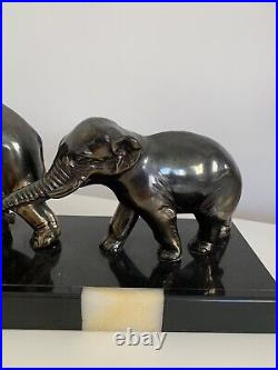 Elephants Art Deco statue sculpture sur marbre