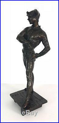 Émile Laporte Sculpture En Bronze L'arlequin De La Comédie Del Arte De 54cm H