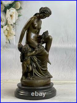 Énorme Chair Lady Avec Ange Angelot Bronze Statue Sculpture Art Sans Réserve