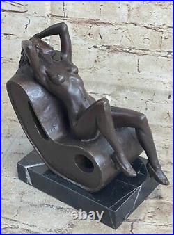 Érotique Nu Femme Bronze Sculpture Figurine Signée Statue Art Déco Décor