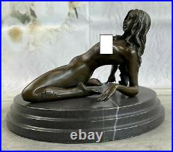 Érotique Sensuelle Nu Femelle Femme Signé Bronze Marbre Statue Sculpture Art
