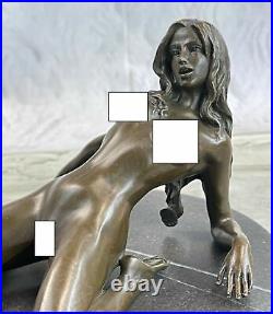 Érotique Sensuelle Nu Femelle Femme Signé Bronze Marbre Statue Sculpture Art
