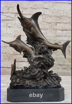 Espadon Voilier Statue Sculpture Laiton Bronze Art Marbre Base Marlin Swordfish
