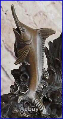 Espadon Voilier Statue Sculpture Laiton Bronze Art Marbre Base Marlin Swordfish