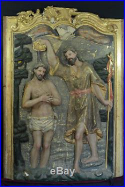 Exceptionnel Tableau Retable Baroque Baptême Christ Valladolid art populaire 17e