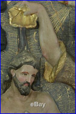 Exceptionnel Tableau Retable Baroque Baptême Christ Valladolid art populaire 17e