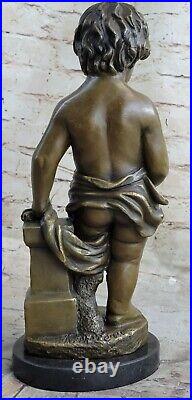 Fait Bronze Art Chair Petit Garçon'Holding' Apple Sculpture Statue Figure