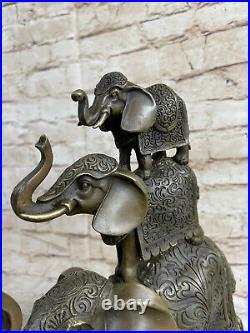 Fait à la Main Bronze Statue Livre Serre-Livres Sculpture Éléphant Art