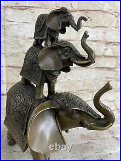 Fait à la Main Bronze Statue Livre Serre-Livres Sculpture Éléphant Art