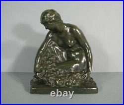 Femme Nue Ancienne Sculpture Bronze Art Deco Cire Perdue Signé Marcel Bouraine