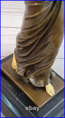 Fin Art Déco Bronze Marbre Sculpture Chair Fille Signée Statue Figurine