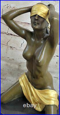 Fonte Bronze Art Déco Captive Sexy Femme Statue Sculpture Preiss Figurine Chair