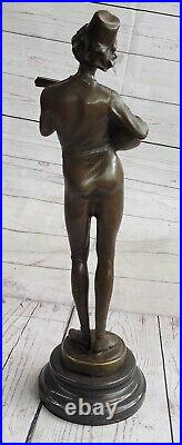Fonte Bronze Banjo à Jouer Statue Sculpture Sur Marbre Base Figurine Art