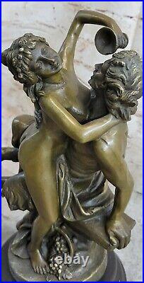 Fonte Bronze Chair Satyre Fille Nymphe Art Statue Sculpture Figurine Grec