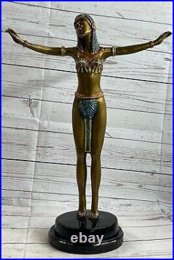 Grand Art Déco Sculpture Femelle Danseuse Sur Marbre Nude- Bronze Statue