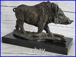 Grand Sauvage Cochon Bronze Statue Sculpture Art Déco Marbre Base Figurine Décor
