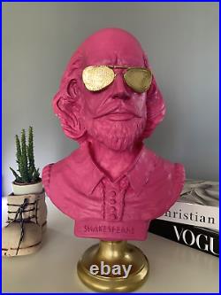 Grande statue buste rose de Shakespeare, 40 cm / 16, sculpture Pop Art