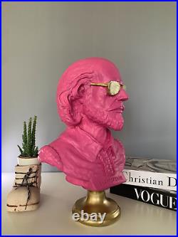 Grande statue buste rose de Shakespeare, 40 cm / 16, sculpture Pop Art