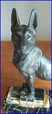 Grande statue régule onyx L Carvin(1875-1951) chien berger allemand art déco