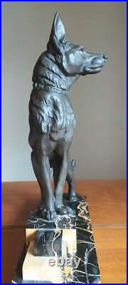 Grande statue régule onyx L Carvin(1875-1951) chien berger allemand art déco