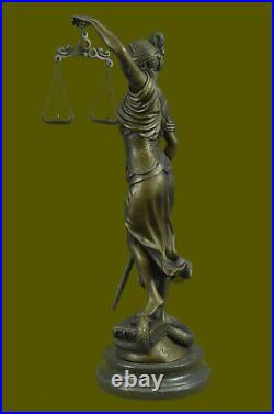 Grec Déesse Themis Statue Véritable Bronze Store Dame Justice Sculpture Art Déco