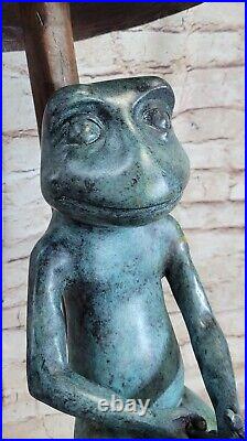 Grenouille Homme Sculpture Statue Mignon Figurine Et Vert Patine Fonte Art Déco
