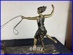 H. Balleste Statue Sculpture Art Deco 1920/1930 Femme Diane, Chêvres