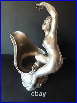 Henry Fugère Vase étain Art Nouveau 1900 Escargot Vigne Femme Nue Jugendstil