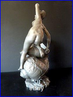 Henry Fugère Vase étain Art Nouveau 1900 Escargot Vigne Femme Nue Jugendstil