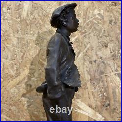 Joli Sculpture Regule Jeune Homme, Socle Marbre, Signé Bruchon, Art Populaire