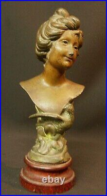 L joli buste signé GUAL statuette statue sculpture 28cm 1900 art nouveau régule