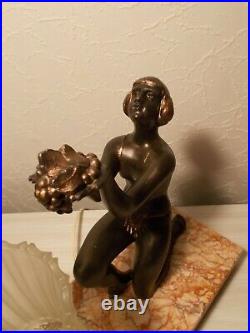 Lampe art deco 1930 sculpture femme nue statue lamp figural bronze color 30s