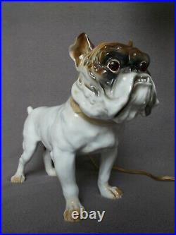 Lampe veilleuse art deco sculpture english bulldog anglais statue en porcelaine