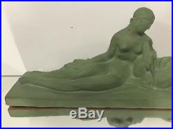 Lejan Terre Cuite Patine Verte Femme Art Deco Ancien Sculpture Statue Biche