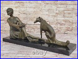 Lévrier Chien Lover Femelle Femme Élégant Bronze Marbre Statue Sculpture Art
