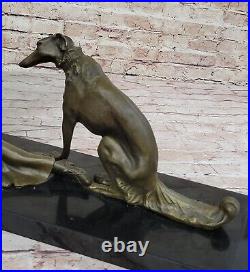 Lévrier Chien Lover Femelle Femme Élégant Bronze Marbre Statue Sculpture Art