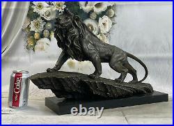 Lion Lionne Africain Safari Bronze Marbre Statue Grand Chat Lover Sculpture'Art