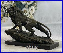 Lion Lionne Africain Safari Bronze Marbre Statue Grand Chat Lover Sculpture'Art