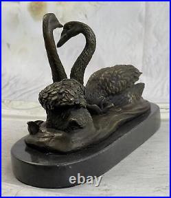 Main Fabriqué Beau Cygnes Bronze Sculpture Art Déco Marbre Statue Figurine Solde