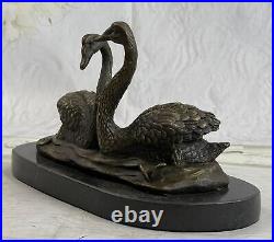 Main Fabriqué Beau Cygnes Bronze Sculpture Art Déco Marbre Statue Figurine Solde