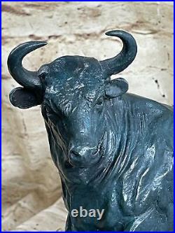 Majestic Bronze Art Sculpture Statue Vache Classique Taureau Signé Lecoutier