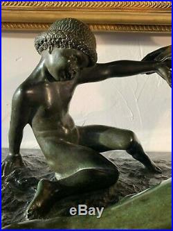 Marcel Bouraine 1886-1948 Grand bronze Art Déco a patine verte